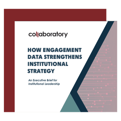 Cover of an executive brief titled 'How Engagement Data Strengthens Institutional Strategy.' The design features a clean, professional layout with the Collaboratory logo at the top and the subtitle 'An Executive Brief for Institutional Leadership' at the bottom.